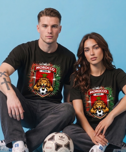 T-shirt unisexe fan Maroc 2026 Lions de l'Atlas rugissants Blason