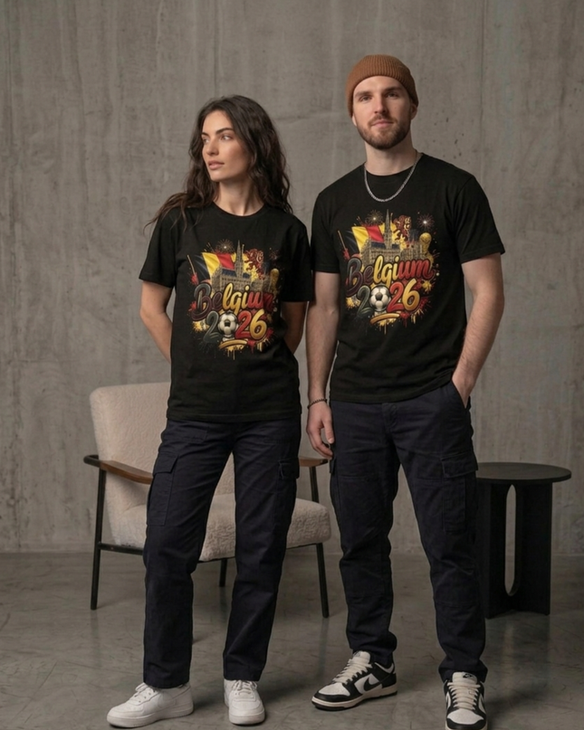 T-shirt Unisexe de Supporter Coupe du Monde de Football Graffiti Fiesta Belgique 2026