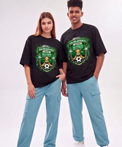 T-shirt unisexe Coupe du Monde de Football Arabie Saoudite 2026 emblème Bouclier Chameau