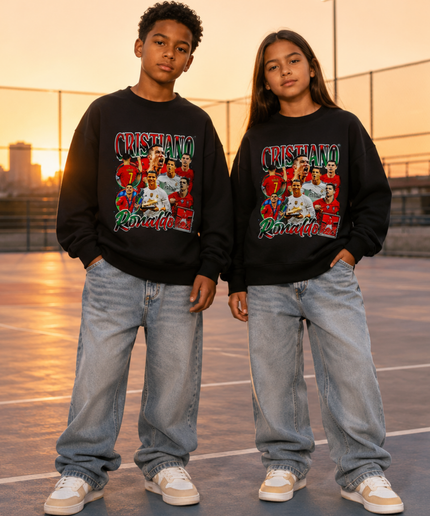 Cristiano Ronaldo Portugal Vintage Rap Bootleg Multi-Pose Kids Fan Crewneck