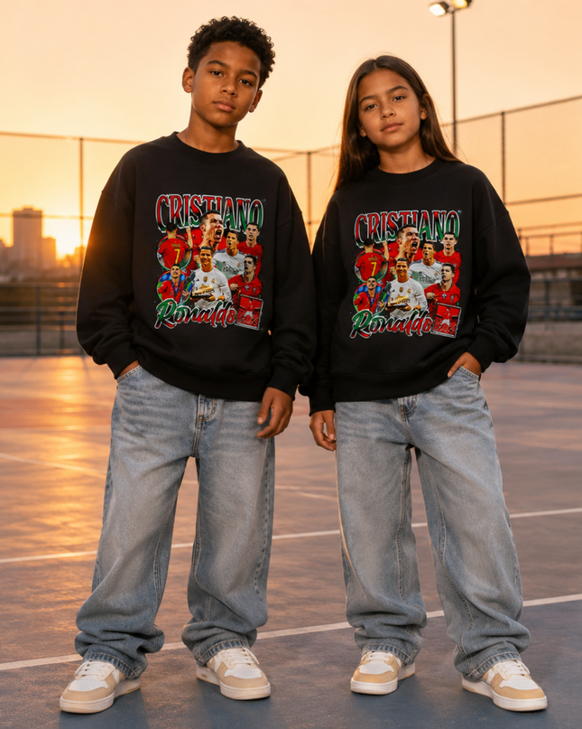 Cristiano Ronaldo Portugal Vintage Rap Bootleg Multi-Pose Kids Fan Crewneck