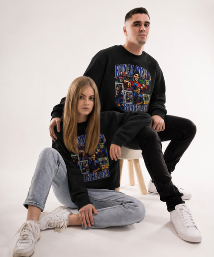 Ronaldinho Barcelona Vintage Collage Unisex Fan Crewneck