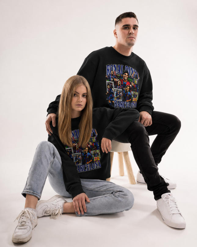 Ronaldinho Barcelona Vintage Collage Unisex Fan Crewneck