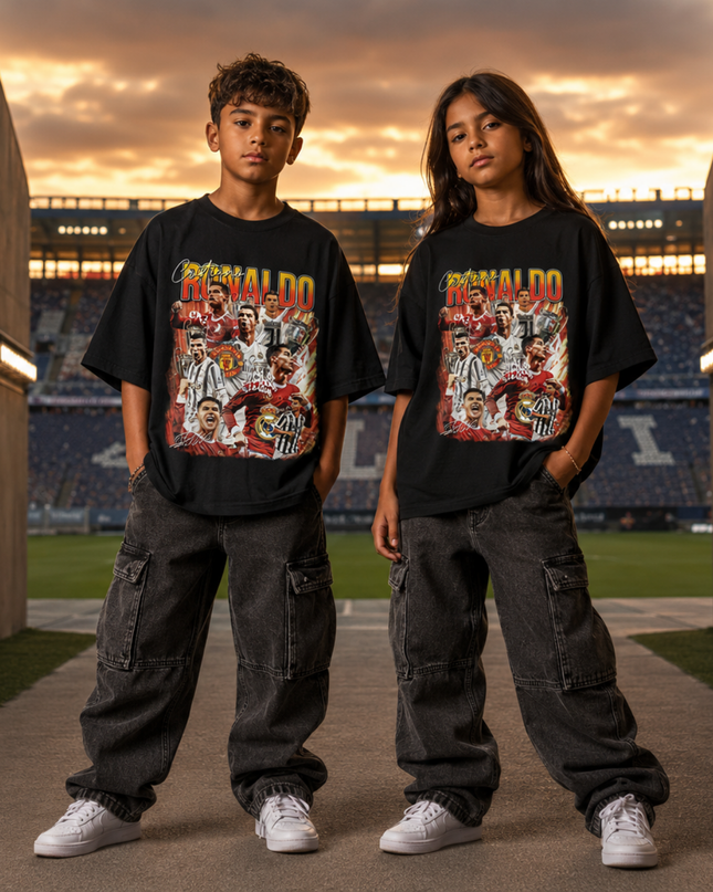 T-shirt fan pour enfants Cristiano Ronaldo club multi-époques