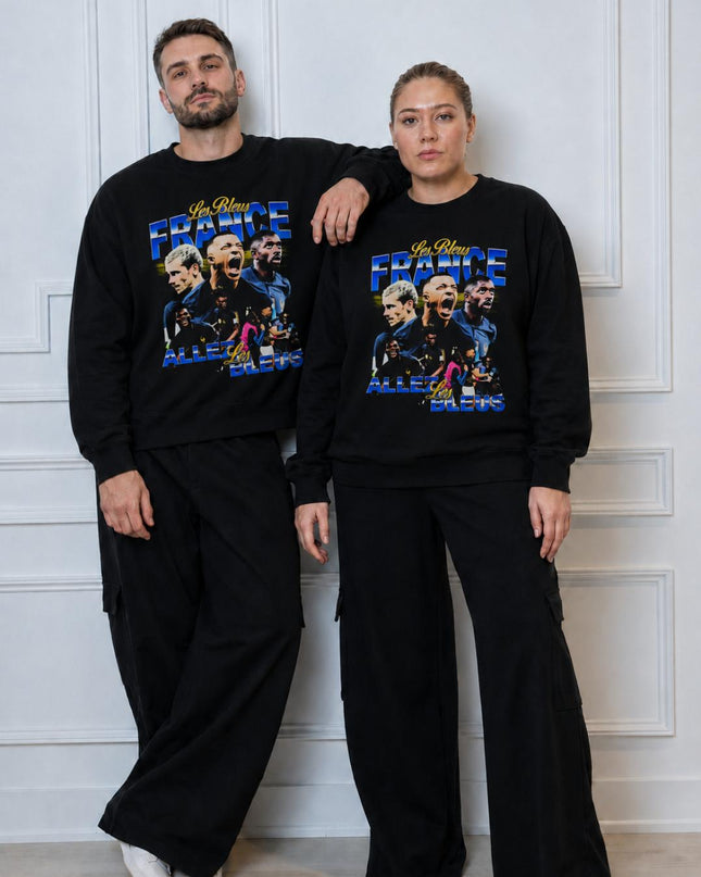 France Les Bleus Allez Les Bleus Retro Bootleg Team Collage Unisex Fan Crewneck