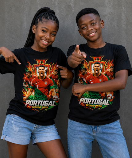 T-shirt Enfant Portugal Monde 2026 Équipe Supporters Feu