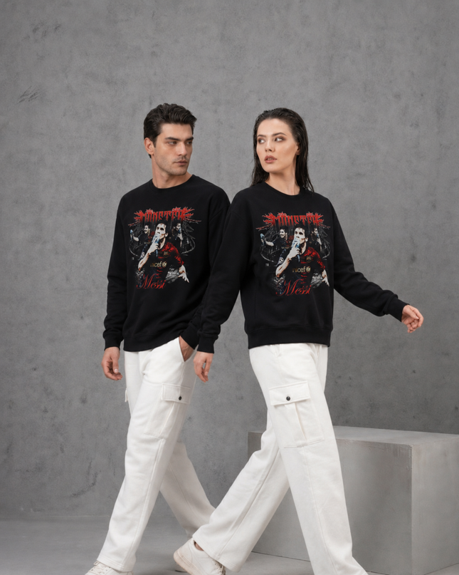 Lionel Messi Barcelona Maestro Dark Gothic Metal Multi-Pose Collage Unisex Fan Crewneck