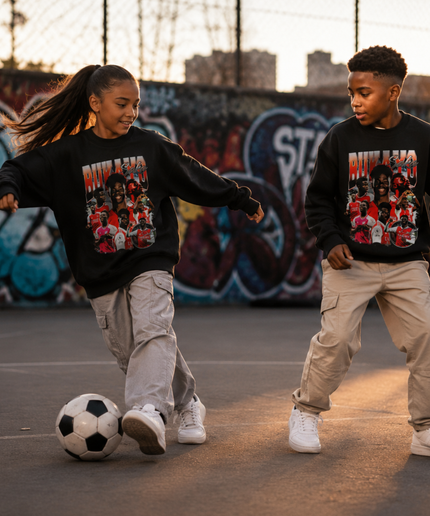 Bukayo Saka Arsenal #7 Red Script Celebration Multi-Pose Collage Kids Fan Crewneck