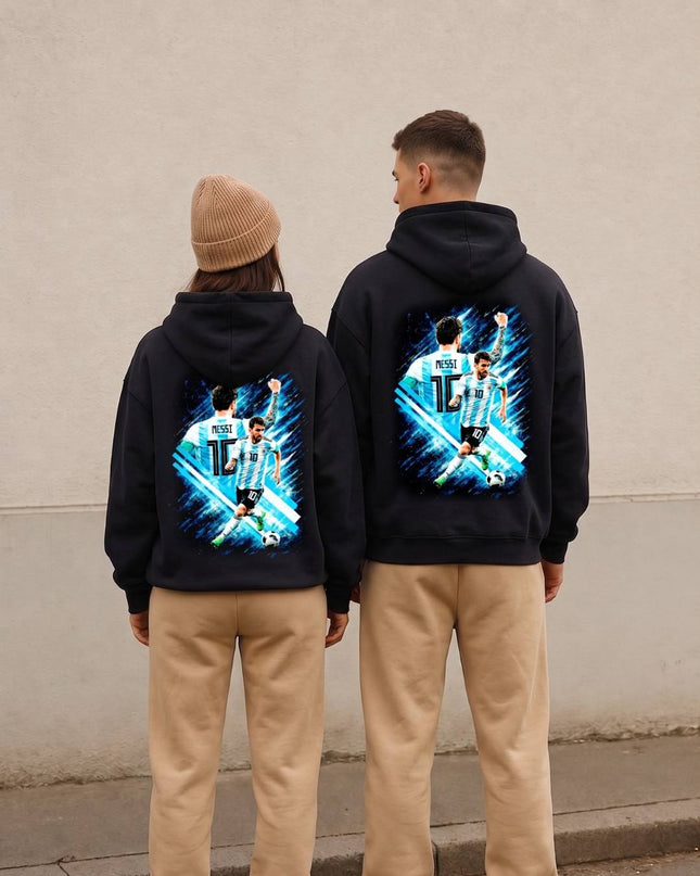 Lionel Messi #10 Argentina Blue Neon Action Unisex Fan Hoodie