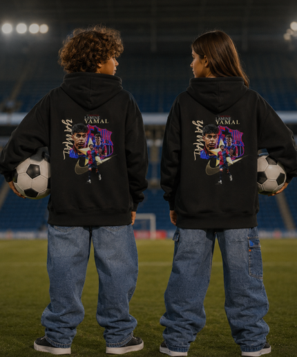 Lamine Yamal Barcelona Blaugrana Script Signature Swoosh Kids Fan Hoodie