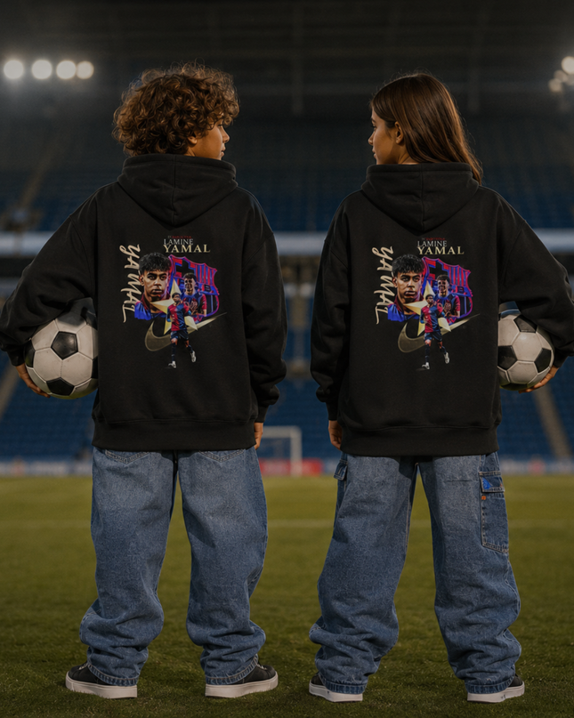 Lamine Yamal Barcelona Blaugrana Script Signature Swoosh Kids Fan Hoodie