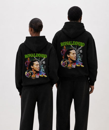 Ronaldinho #10 Barcelona Vert Néon Vintage Collage Sweat à Capuche Adulte Fan