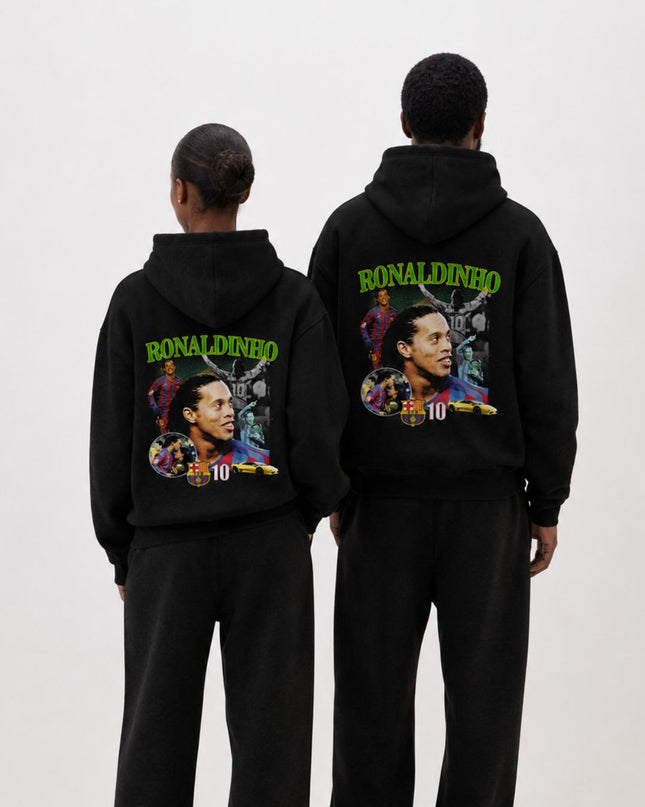 Ronaldinho #10 Barcelona Green Neon Vintage Collage Adult Fan Hoodie