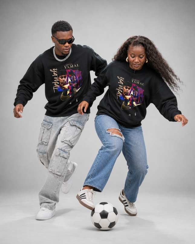 Lamine Yamal Barcelona Gold Script Vintage Unisex Fan Crewneck
