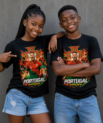 T-shirt Enfant Portugal Monde 2026 Équipe Supporters Feu
