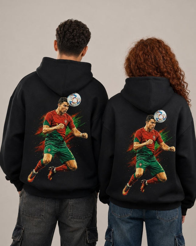 Cristiano Ronaldo #7 Portugal Header Jump Artistic Paint Splatter Adult Fan Hoodie