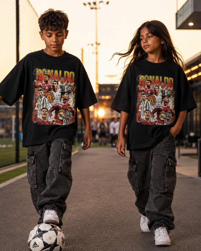 T-shirt fan pour enfants Cristiano Ronaldo club multi-époques