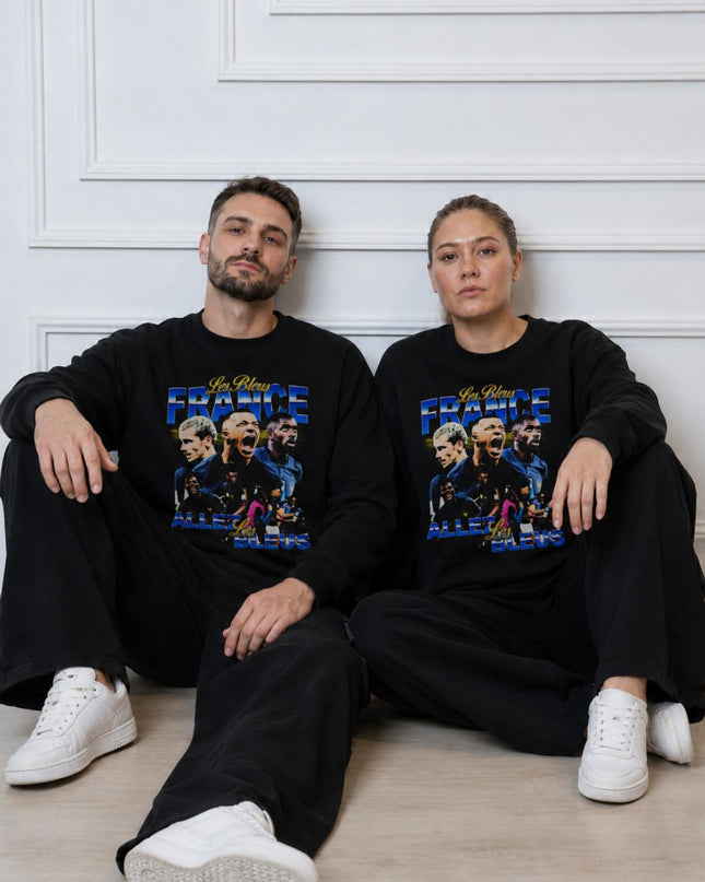 France Les Bleus Allez Les Bleus Retro Bootleg Team Collage Unisex Fan Crewneck
