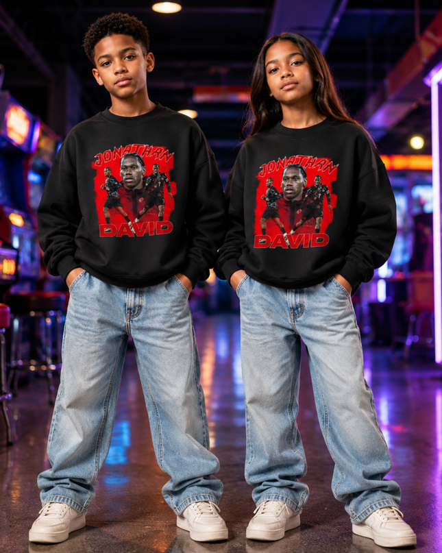 Jonathan David Canada 2026 Kids Fan Crewneck – Red Edition
