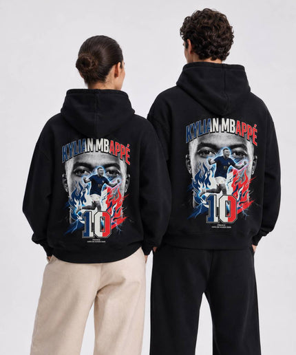 Kylian Mbappé #10 France Coupe du Monde 2026 Portrait Éclair Sweat à Capuche Unisexe pour Fans