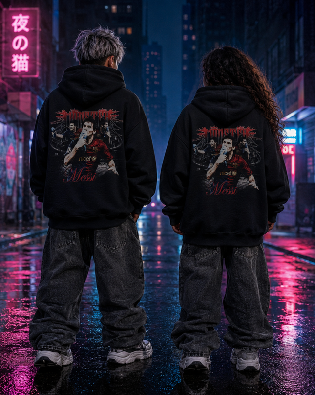 Sweat à capuche enfant Lionel Messi Barcelone MONSTRO Dark Gothic Metal Collage