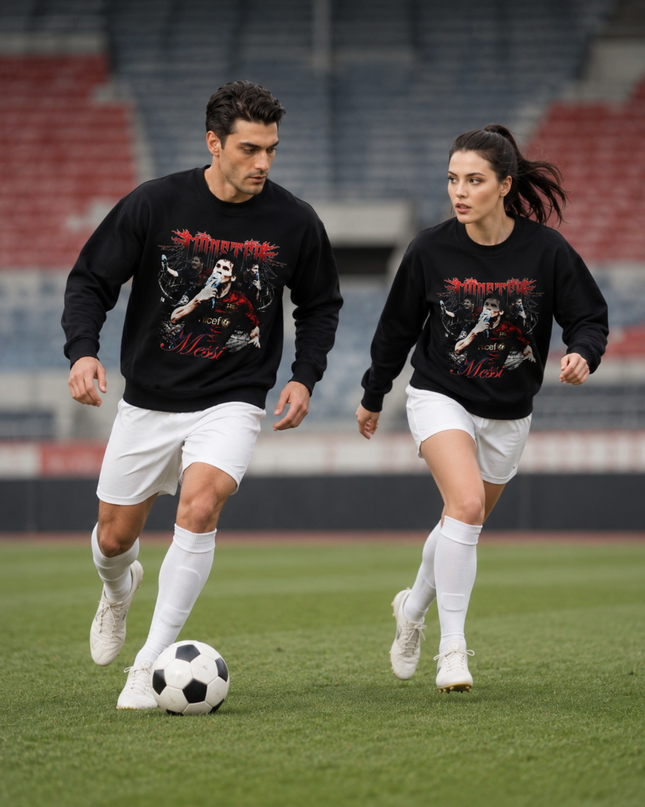 Lionel Messi Barcelona Maestro Dark Gothic Metal Multi-Pose Collage Unisex Fan Crewneck
