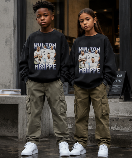 Kylian Mbappé Real Madrid #9 Collages multi-poses Bootleg Kids Fan Crewneck