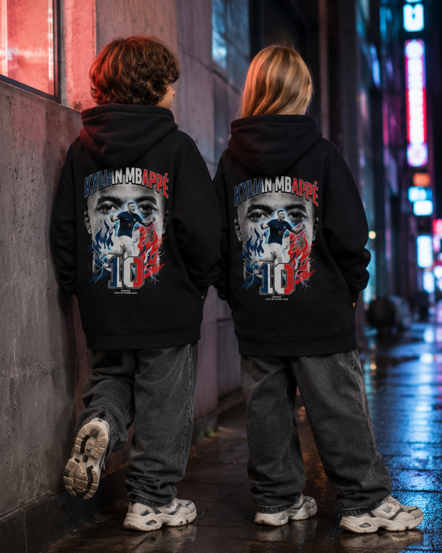 Kylian Mbappé France #10 Fire Lightning Kids Fan Hoodie