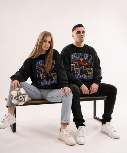 Ronaldinho Barcelona Vintage Collage Unisex Fan Crewneck