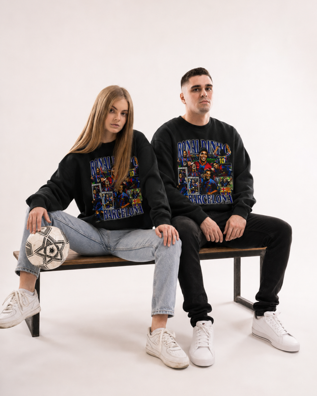 Ronaldinho Barcelona Vintage Collage Unisex Fan Crewneck
