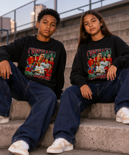 Cristiano Ronaldo Portugal Vintage Rap Bootleg Multi-Pose Kids Fan Crewneck