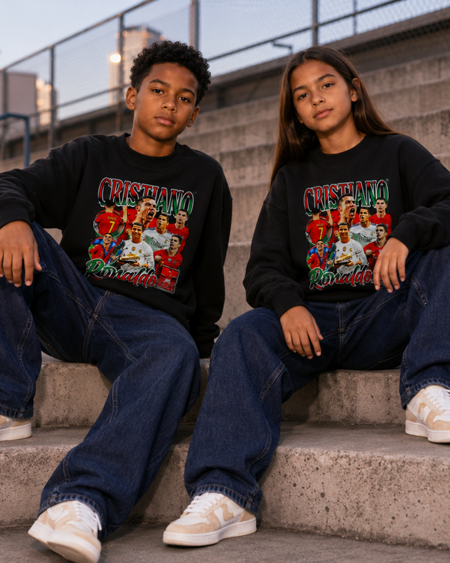 Cristiano Ronaldo Portugal Vintage Rap Bootleg Multi-Pose Kids Fan Crewneck