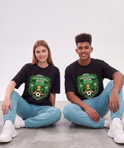 T-shirt unisexe Coupe du Monde de Football Arabie Saoudite 2026 emblème Bouclier Chameau