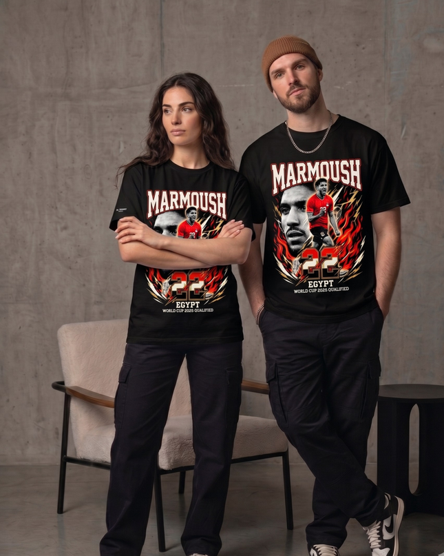 T-shirt unisexe fan Omar Marmoush #22 Égypte Feu Foudre Coupe du Monde de Football 2026