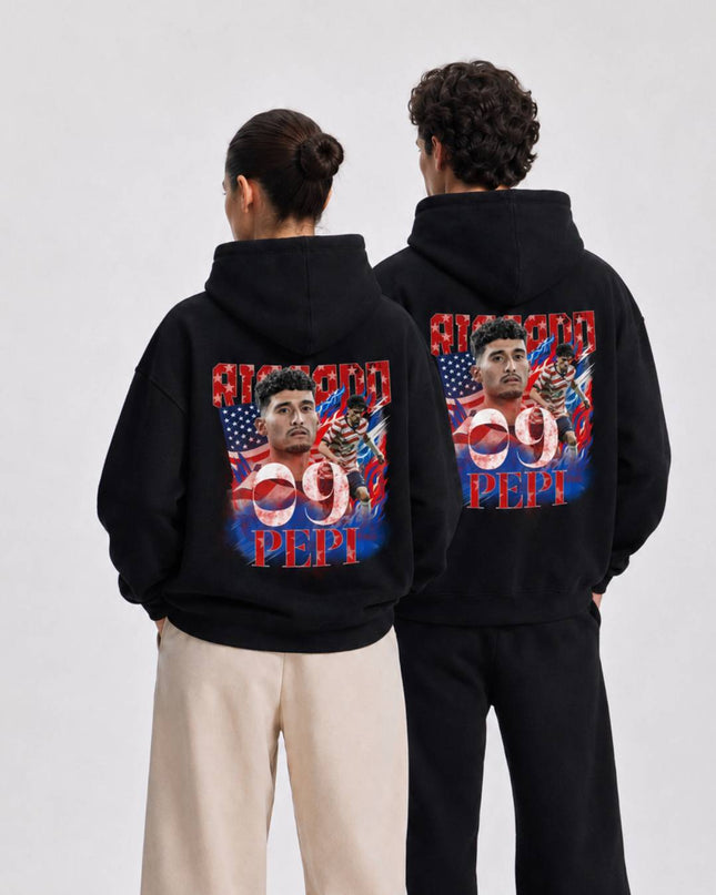 Ricardo Pepi USA #9 Red White Blue Vintage Bootleg Unisex Fan Hoodie