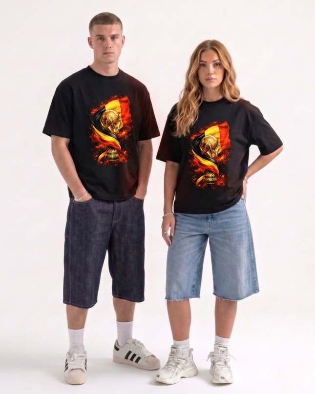 Belgique Coupe du Monde Trophée Drapeau Feu Football Coupe du Monde 2026 T-shirt Unisexe Fan