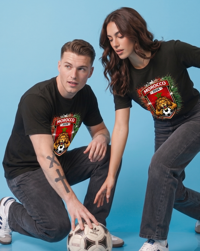 T-shirt unisexe fan Maroc 2026 Lions de l'Atlas rugissants Blason