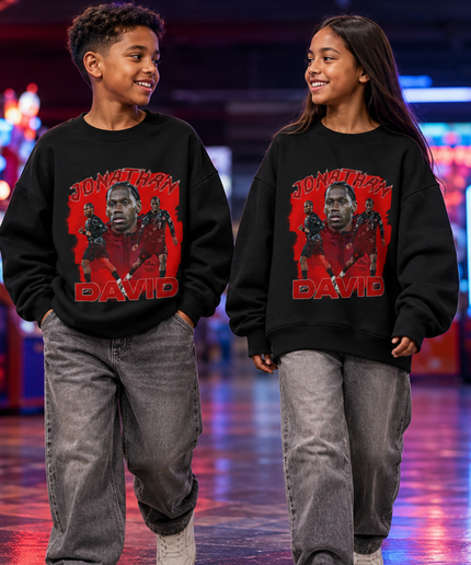 Jonathan David Canada 2026 Kids Fan Crewneck – Red Edition