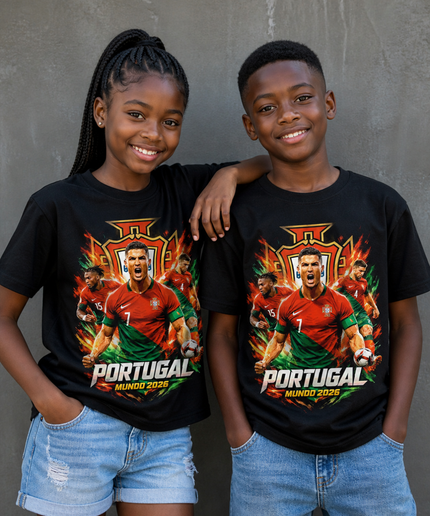 T-shirt Enfant Portugal Monde 2026 Équipe Supporters Feu
