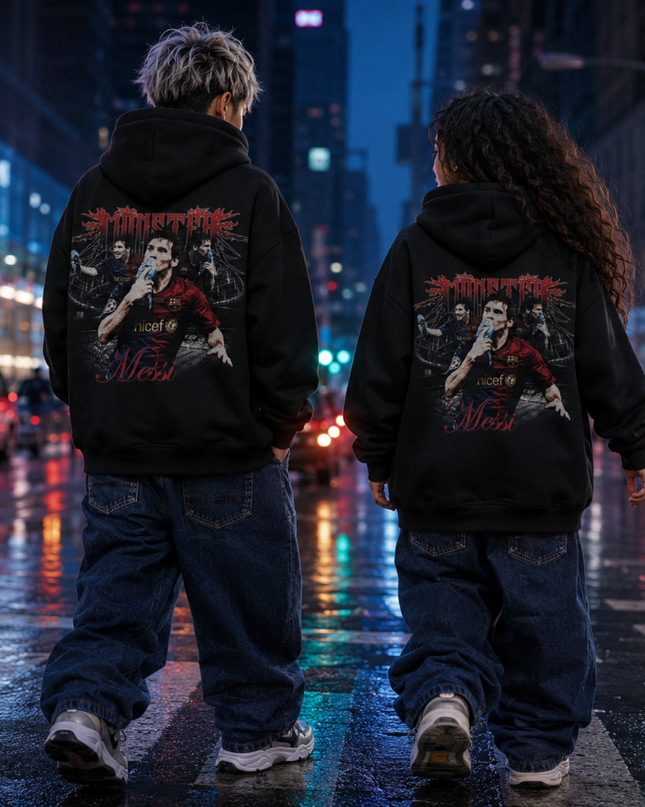 Sweat à capuche enfant Lionel Messi Barcelone MONSTRO Dark Gothic Metal Collage