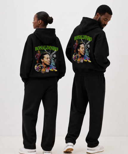 Ronaldinho #10 Barcelona Vert Néon Vintage Collage Sweat à Capuche Adulte Fan