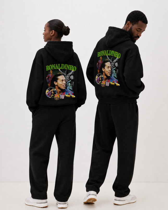 Ronaldinho #10 Barcelona Green Neon Vintage Collage Adult Fan Hoodie