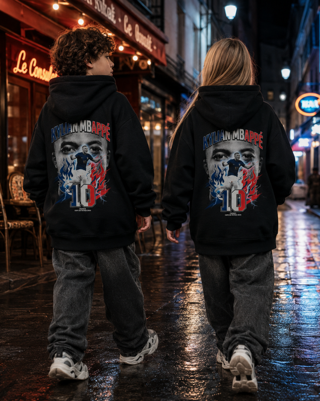 Kylian Mbappé France #10 Fire Lightning Kids Fan Hoodie