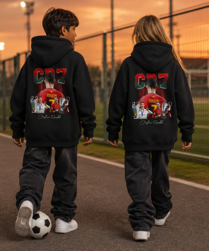 Sweat à capuche enfant Cristiano Ronaldo CR7 Portugal Vert Collage Trophée Ligue des Champions Fan