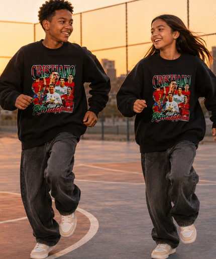Cristiano Ronaldo Portugal Vintage Rap Bootleg Multi-Pose Kids Fan Crewneck