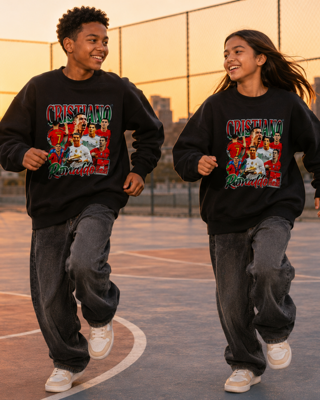 Cristiano Ronaldo Portugal Vintage Rap Bootleg Multi-Pose Kids Fan Crewneck