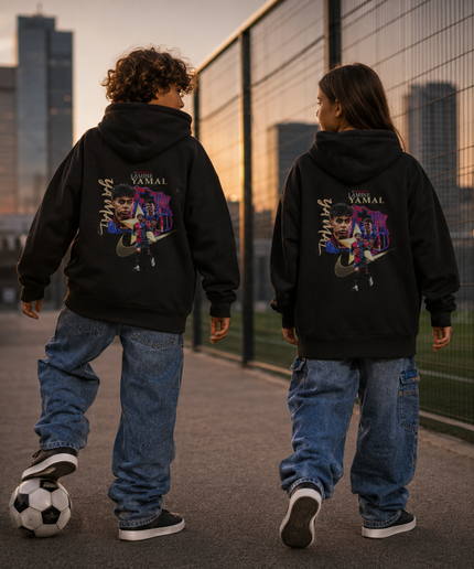 Lamine Yamal Barcelona Blaugrana Script Signature Swoosh Kids Fan Hoodie