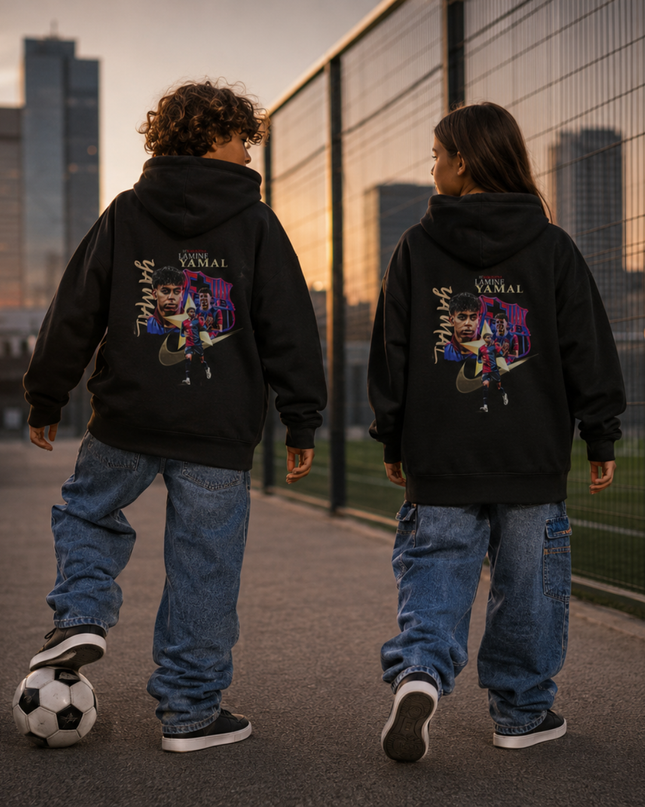 Lamine Yamal Barcelona Blaugrana Script Signature Swoosh Kids Fan Hoodie