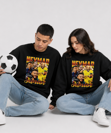 Neymar Jr Or Orange Vintage Bootleg Multi-Kit Collage Unisexe Col Ras du Cou Fan