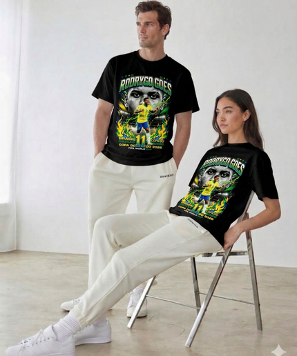 T-shirt unisexe Rodrygo Goes #11 Brésil Coupe du monde de football 2026 pour fan